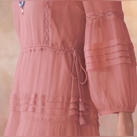 Sundance Catalog 3/4 Sleeve Rosalie Tucked & Tiered in 100% Silk Crepe Coral ZB4 - Picture 4 of 9